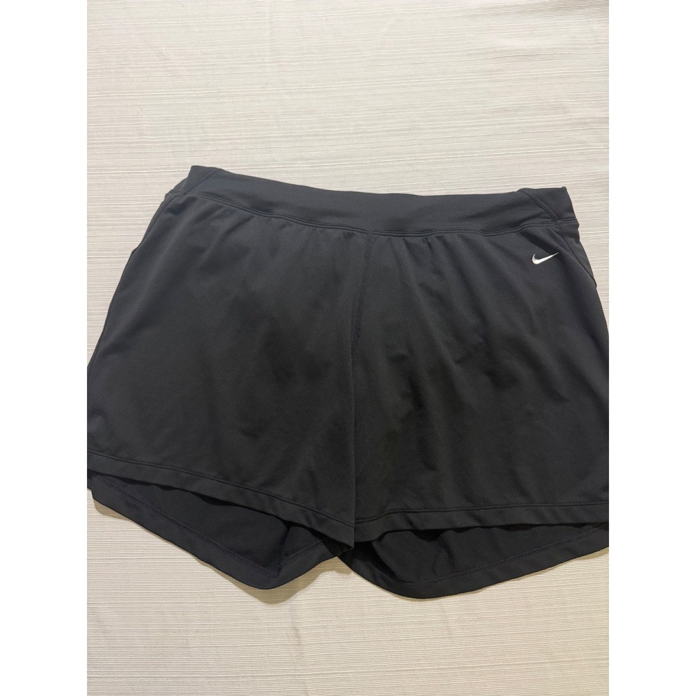 Nike Fit Dry Black Athletic Running Shorts Womens Large L Mesh Lined Swoosh